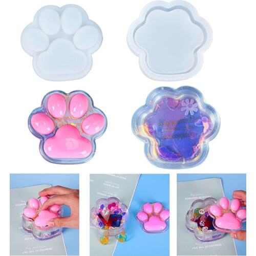 1Set Cat Paw Storage Box Silicone Mold DIY Crystal Epoxy Resin Casting Mould Cute Jewelry Box Handmade Crafts Home Decoration