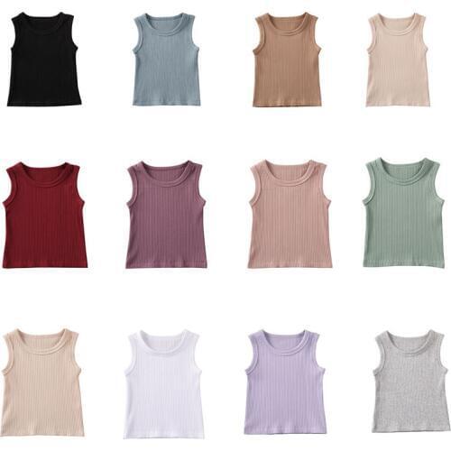 Summer Baby Boys Girls Sleeveless O-necked Ribbed Knitted T-shirt Bottoming Shirt Cotton Childrens Casaul T-shirts Top