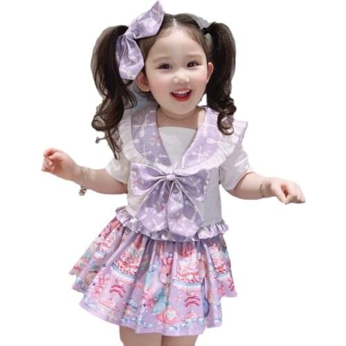 Jk skirt girl summer college wind childrens summer skirt set college style girls clothing set