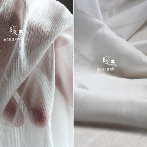White Chiffon Fabric Vertical Stripe Texture DIY Patchwork Background Decor Clothing Shirt Skirt Dress Designer Fabric