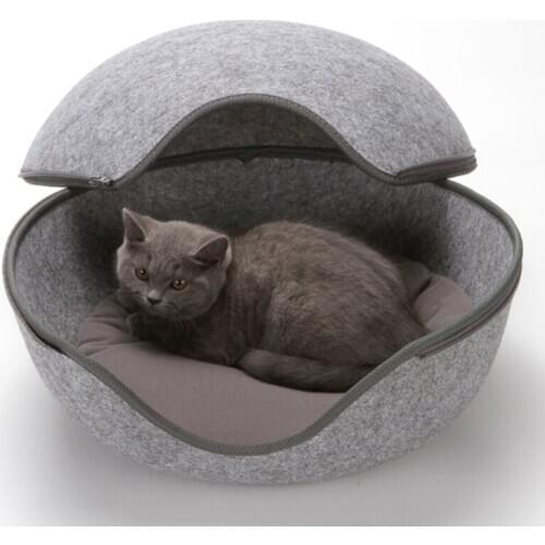 Cute Creative Egg Shape Pet Cat Bed Sleeping Bag Zipper Winter Warm Pet House All Around Cat Nest With Detachable Cushion Mat