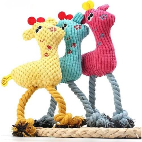 Cute Plush Giraffe Rope Pets Small Dogs Squeaky Interative Toys Deer Dolls Puppy Playing Chew Bite Toy Dog Training Accessories