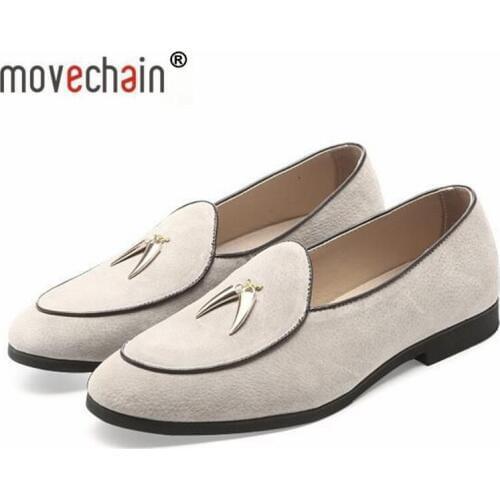 Movechain Mens Fashion Suede Loafers Mens Casual Outdoor Driving Moccasins Shoes Man Trendy Pendant Ornament Party Flats