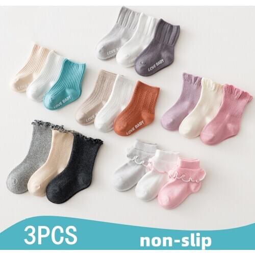 3Pcs Newborn Baby Socks Non-Slip Lace Keep Warm Cotton Boy Girl Crew Socks Children Loose Summer Cute Small Childrens Sock