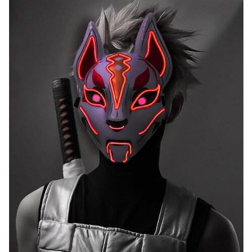 2021 New Halloween Led Glowing Mask Cold Light Glow Fox Mask Cosplay Party Scary Mask Masquerade Cos Accessories Toys For Adult
