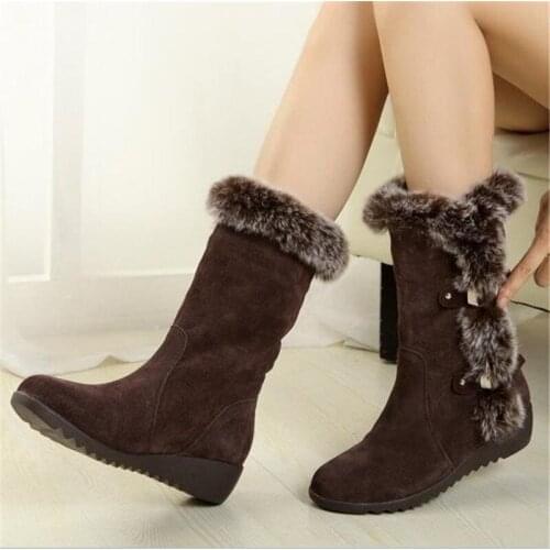 New Autumn and Winter Snow Boots Thick-soled Set Foot Imitation Rabbit Fur Cotton Boots Wedges Womens Boots Mid-tube Boots
