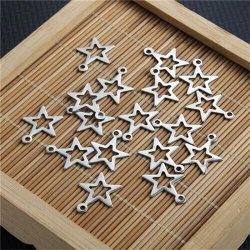 10pcs Hollow Five-star Stainless Steel Charms Bright Silver Plated 18*15 Stars Pendant Charm Fashion Earrings Bracelets Jewelry