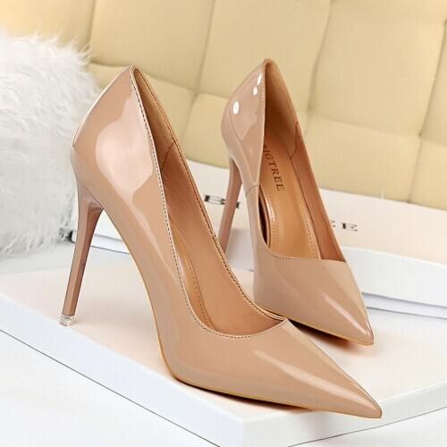 2020 HOT Women Shoes Pointed Toe Pumps Patent Leather Dress High Heel Boat Shoes Sexy Party Wedding Shoes Zapatos Mujer Nude Red