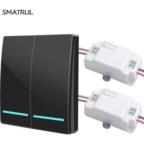 SMATRUL 433Mhz Wireless Switch Light Smart Push RF Remote Control AC 110V 220V Receiver 50M Wall Panel button Bedroom Lamp 1000W