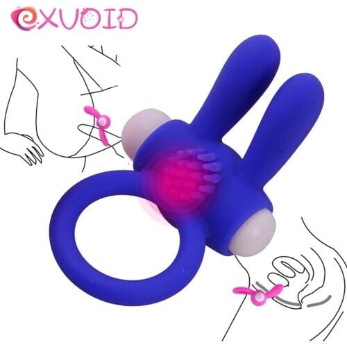 EXVOID Rabbit Cook Vibrator Ring Delay Ejacualtion Sex Toys for Men Vibrating Clitoris Stimulate Elastic