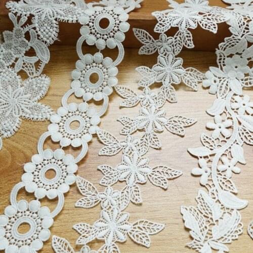 Vintage Water soluble Embroidered Circle Flower Vine Patch Milk silk Lace Trim Sewing DIY Wedding craft collar Guipure 4 Yards