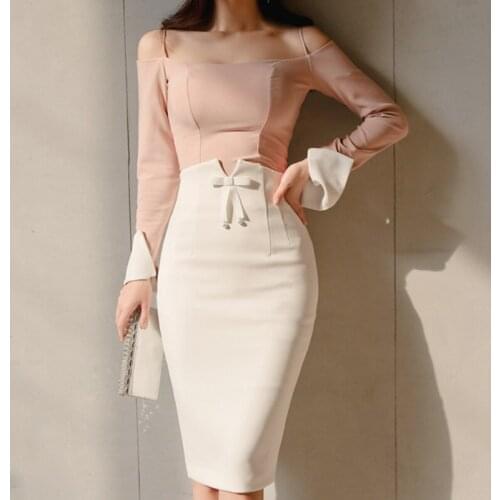 Wenfly Women Plus Size Office England Korean Ladies High Waist Bow White A-line Pencil Split Skirts Femme Sheath Elegance