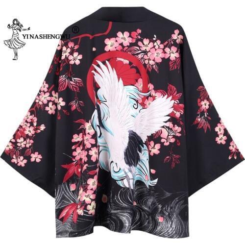 Yukata Women Japanese Kimono Traditional Summer Carp Print Loose Shirt Casual Coat Kimono Femme Kimono Cardigan Cosplay Costume