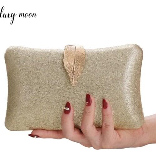 Luxy Moon Womens Clutch Bag Shiny Purses and Handbags Luxury Designer Golden Bag Women Party Metal Leaf Lock Messenger Bag Z151