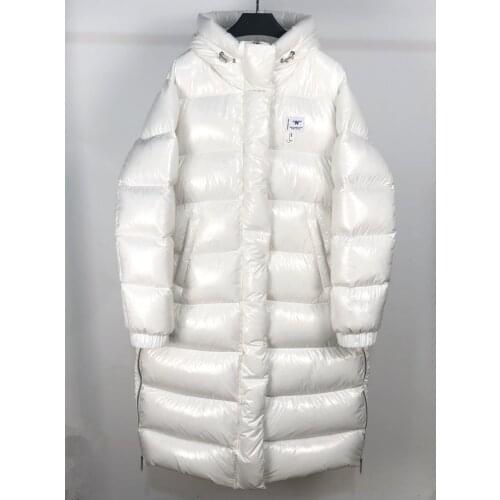 Womens Long Hooded Coats Shiny Thicker Warm Fluffy Goose Down Coat Female Winter Bread Style Waterproof Glossy Parkas wy224