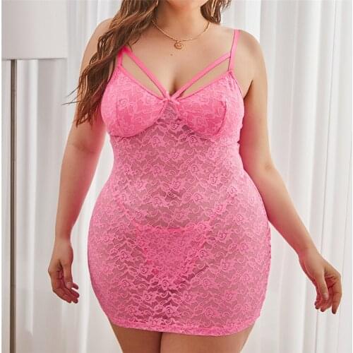 Pink Womens Lingerie Dress Bodycon Floral Lace Women Nighty Sleep Wear Large Size 4XL See Through Sexy Nighty for Woman for Sex