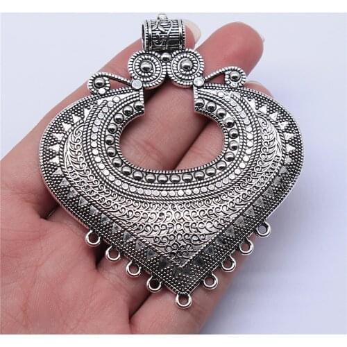 1pcs 84x74mm Antique Silver Color Large Heart-Shaped Necklace Connector For Jewelry Making DIY Jewelry Findings