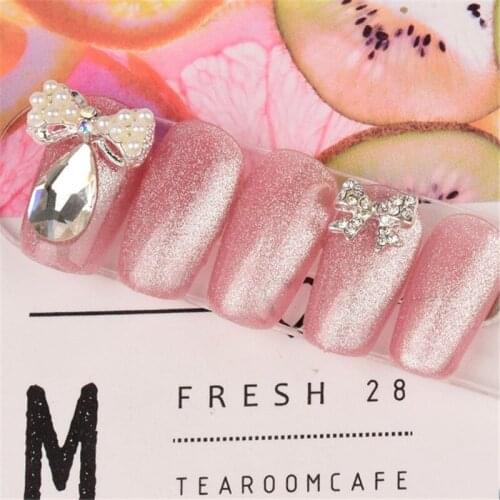 10Pcs Nail Diamond Charms Bowknot Rhinestones Nailart Supplies Shiny Pearl Crystal Jewelry Bow Cute Accessories DIY Mixed Decors