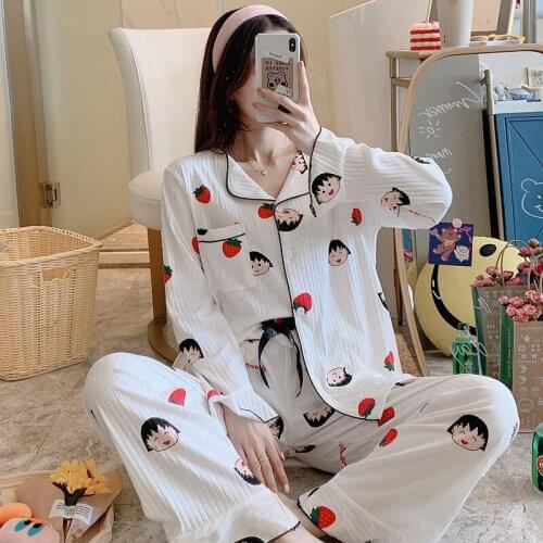 2020 Autumn Winter Long Sleeve Cotton Print Pajama Sets for Women Sleepwear Suit Pyjama Femme Homewear Pijama Mujer Home Clothes