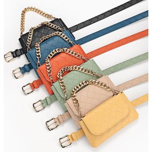 2021 Waist Bag Fashion Small Faux Leather Women Fashion Belt Waist Pouch for Summer Casual Decoration Chain Belt Bag Hot