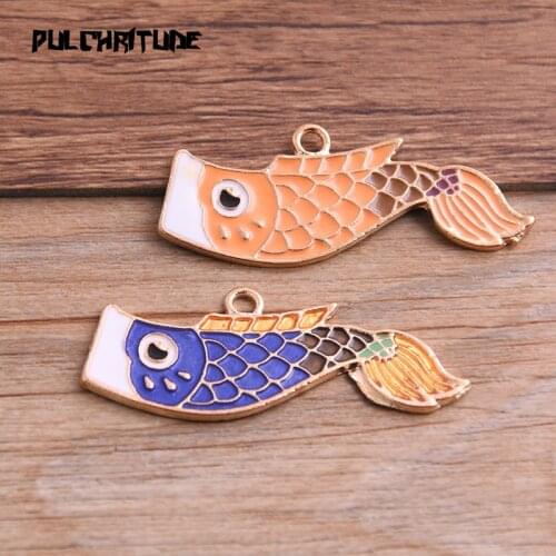 4pcs 18*45mm Two Color Alloy Metal Drop Oil Animal Fish Charms Pendant For DIY Bracelet Necklace Jewelry Making