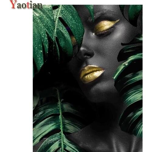Diamond Embroidery 5D DIY Diamond Painting Kit African Woman Black Gold Art Cross Stitch Needlework Rhinestone Decoration 2021