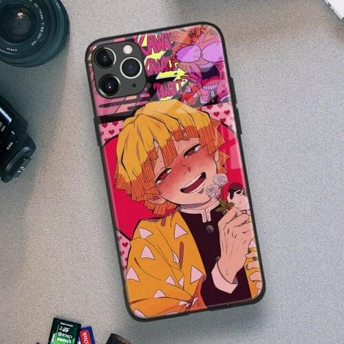Zenitsu Agatsuma Kimetsu No Yaiba Anime Soft TPU Glass Phone Case for IPhone SE 6s 7 8 Plus X Xr Xs 11 12 Mini Pro Max Samsung