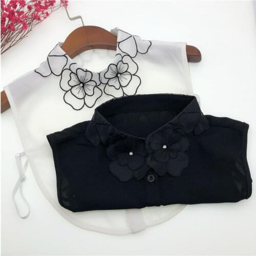 Floral White Fake Collar for Women Shirt Detachable Collar Vintage Kraagie Nep Vestido Tie Blouse Half Shirt False Collar