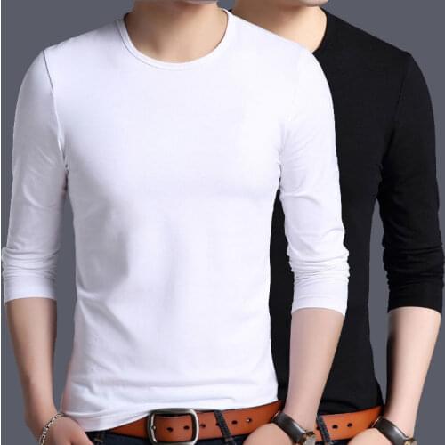 Spring Autumn Long Sleeve Mens t-shirt Casual T Shirt Men O-Neck Slim Fit Undershirt Base Shirt Mens Tops Tees Tshirt Male