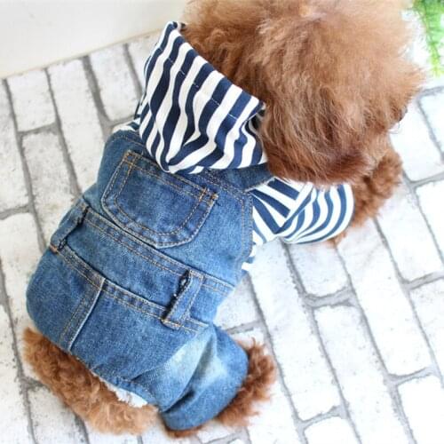 Four Legs Jeans Dog pet Clothes Cool Spring Clothing Jumpsuit Striped Jacket With Denim Overalls Dog Jeans Leisure fashion Retro