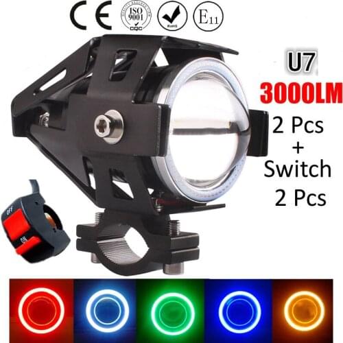 2PCS 125W 12V Motorcycle Headlight 3000LM moto spotlight U7 LED chip auxiliary Driving car Fog light Spot Head Lights Lamp