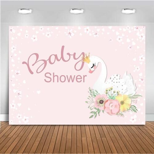 Swan Backdrop Newborn Baby Shower Party Decoration Background for Photography Studio Pink Princess Girl Design Photo Shoot Props