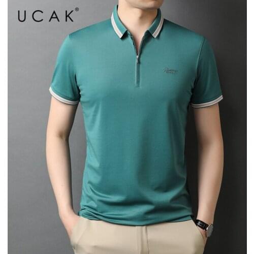 UCAK Brand Classic Solid Color Turn-down Collar Short Sleeve Zipper T-Shirts Summer Streetwear Casual Cotton T Shirt Homme U5570