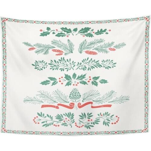 Tapestry Vintage Floral Christmas Dividers and Borders with Mistletoe Leaves Fir Branches Twigs Beautiful Tapestries Wall Hangin