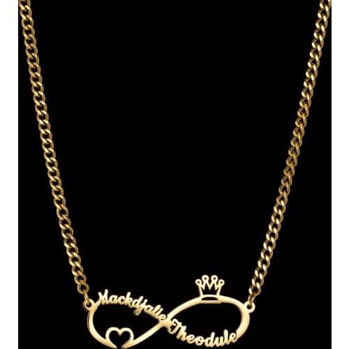 Customize Infinite Double Name Layer Necklace Personalized Letter Stainless Steel Crown Heart Pendant For Woman Man Jewelry Gift