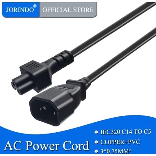 JORINDO 0.3M/1FT IEC320 C14 to C5 AC Adapter Cable,C5 Mickey Mouse socket to C14 3 pin pulg power cable cord