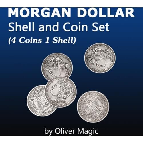 Morgan Dollar Shell and Coin Set (4 Coins 1 Shell) by Oliver Magic Gimmick Close up Magic Props Coin Magic Magician Illusions