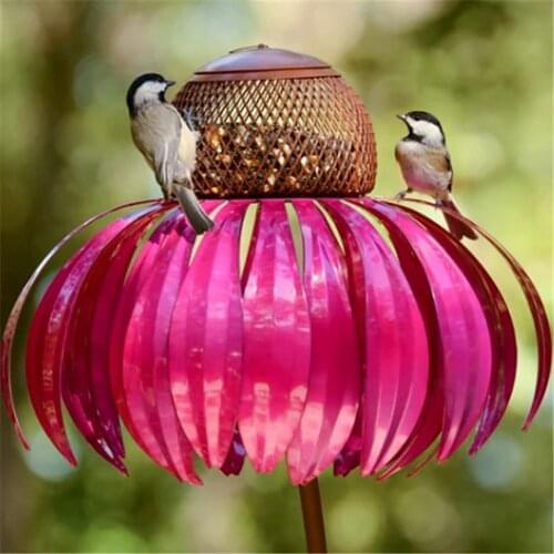 Bird Feeder Coneflower Shape Anti-Rust Metal Lawn Patio Birdbath for Garden