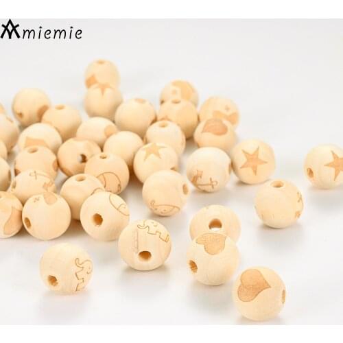 30/50Pcs 16mm Round Wooden Beads Star Elephant Arrow Love Beads For DIY Jewelry Kids Toys Accessories Making Bracelet Necklace