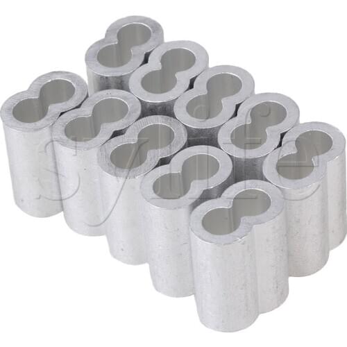 M8 Double Holes Wireropes Aluminum Sleeves Clip Clamps Silver Set of 10