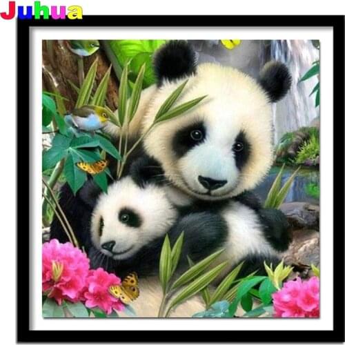 Cute Panda family Wall Art diy Diamond Painting Mosaic animal 5D Full Square Round diamond Embroidery home decor drop shipping