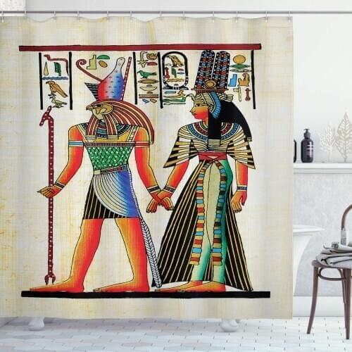 Multicolor Egyptian Print Shower Curtain Papyrus Historical Characters Elements Building Old Retro Culture Art Bathroom Curtain