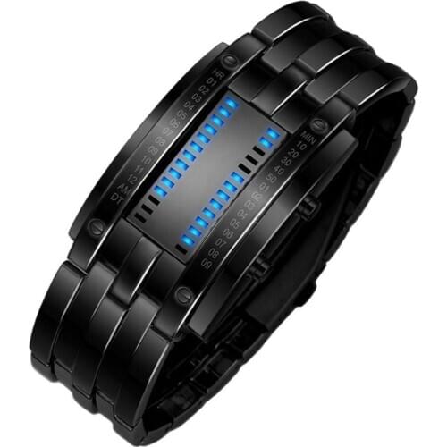 Fashion Digital Binary Smart Watch Men Women Stainless Steel Date Black LED Bracelet Sport Watches Unisex