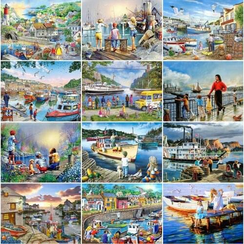 MomoArt DIY Diamond Mosaic Seaside Rhinestones Diamond Embroidery Scenery Full Drill Square Art Painting New Arrival Home Decor