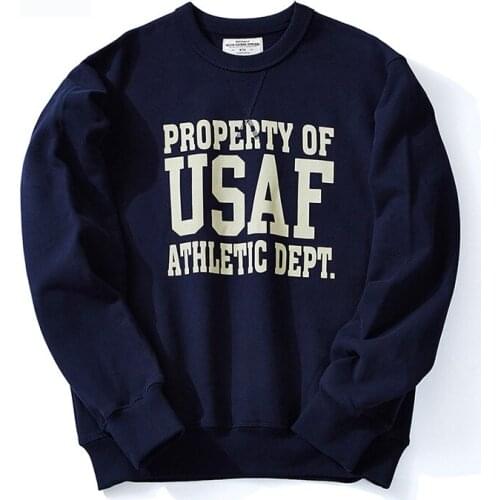 Firmranch Men/Women High Quality Ins Amekaji Vintage Hoodies 490G Heavy Fleece Navy USAF Letters Print Casual Sport Sweatshirt