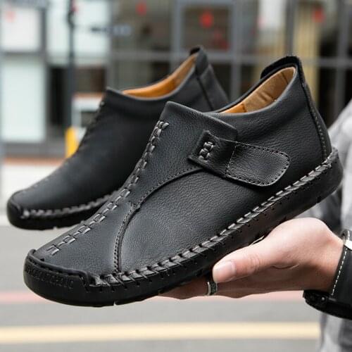Brand 2021 New Fashion Men Handmade Leather Boots Outdoor Non-slip Motorcycle Boots Comfortable Soft Casual Boots Big Size 48