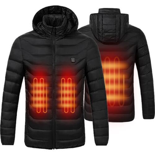 2020 Mens Winter Warm USB Heating Jackets Outdoor Coat Smart Heating Hooded Pure Color Waterproof Jackets