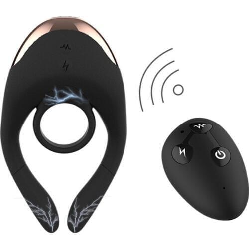 Male Fine Lock Ring Electric Shock Vibration Modes Wireless Remote Control Vibrator Magnetic Charging Couple Flirt Adult Sex Toy