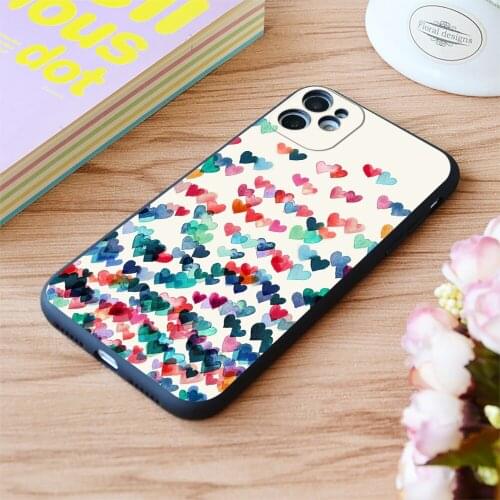 For iPhone Heart Connections Watercolor Painting Print Soft Matt Apple iPhone Case 6 7 8 11 12 Plus Pro X XR XS MAX SE