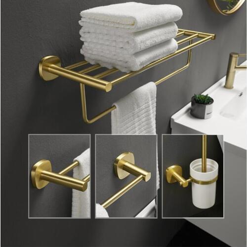 Bathroom Accessories Set Brush gold Towel Rack Paper Holder Towel Hanger Corner Shelf Robe Hooks Towel Ring Bathroom Hardware